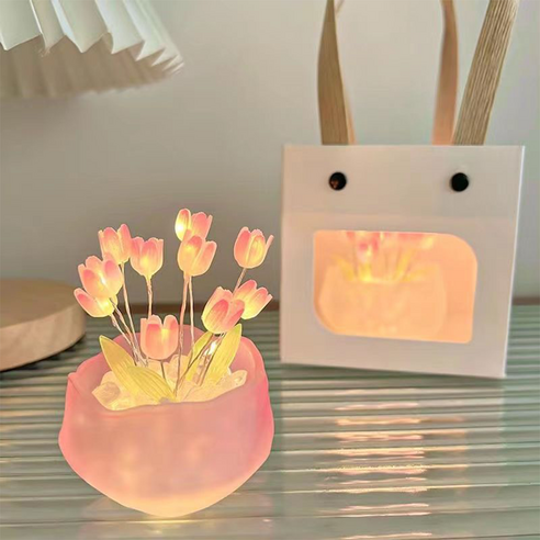 모스틱 DIY 튤립 바구니 LED 무드 장식등 꽃 10p + 컵 세트, 핑크(꽃), 핑크(컵)