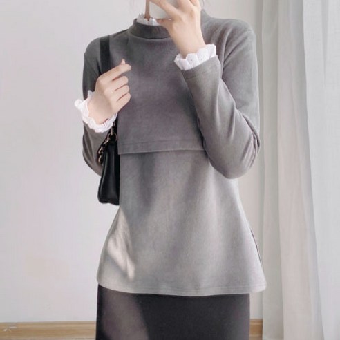 임산부 봄가을 출산외출복 레이스 카라소매 수유복