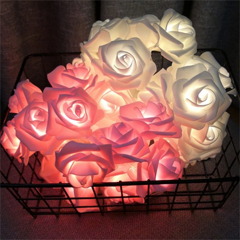 쿼르디 LED 장미 줄 전구 5cm 깜박임 3m 30구, 핑크 화이트