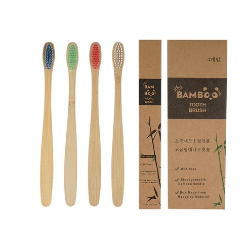환경과 자연사랑 대나무 칫솔 4종 세트, 1세트, 4개