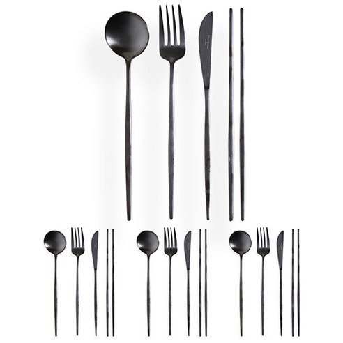 마리포사 커트러리 디너 4종 x 4p 세트, 블랙, 1세트, 디너스푼 4p + 젓가락 4p + 디너포크 4p + 디너나이프 4p
