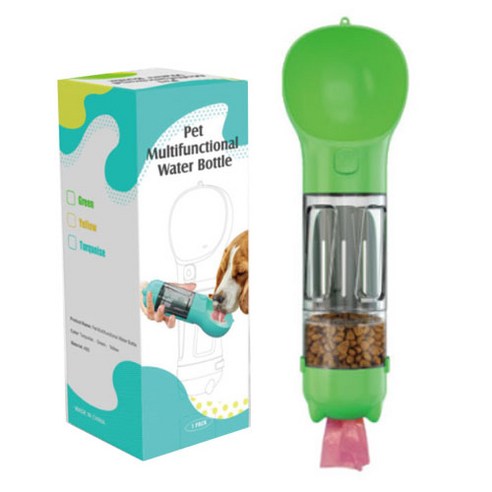 논다 4 IN 1 반려동물 휴대용 물통 300ml, 그린, 1개