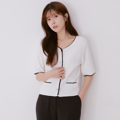 로엠 여성용 스퀘어넥 배색 가디건