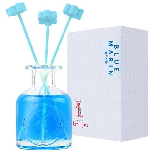 허브타임 NEW 실내용 디퓨저 130ml + 플라워 석고 랜덤발송 4p + 섬유스틱 5p 선물세트, 블루마린, 1세트
