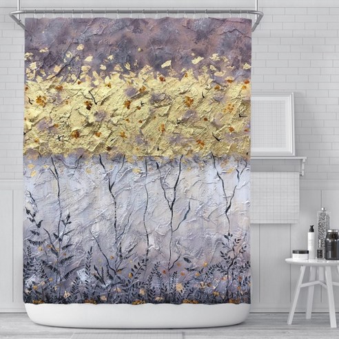 카리스 럭셔리 금박 방수 욕실 샤워커튼 A06 150 x 180 cm, 1개