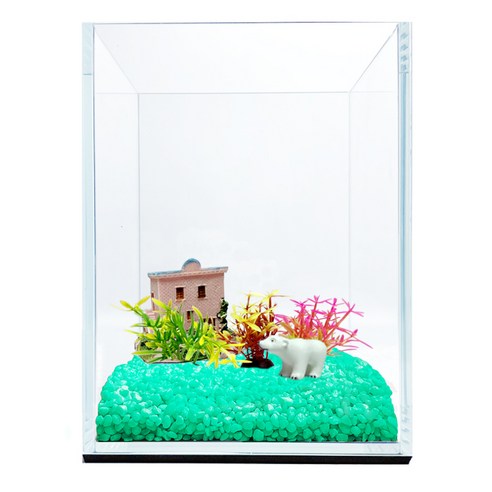 로라펫 15 하이큐브 가습어항 + 컬러스톤 + 캐릭터모형 + 엔티크하우스 + 컬러풀화초 3종 세트, 에메랄드민트(컬러스톤), 랜덤발송(캐릭터모형, 엔티크하우스), 1개