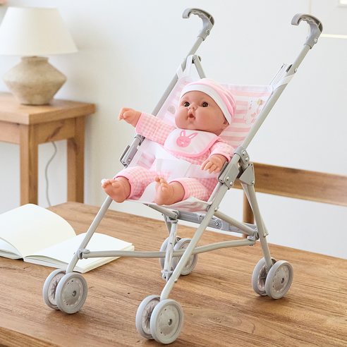 베렝구어 포근해요 애착인형 솜바디 37cm + 휴대용 유모차 세트, 핑크, 1세트