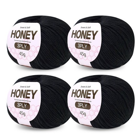 니뜨 허니 3ply 뜨개실 45g x 4p + 무료 도안 세트, 30 검정