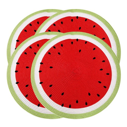 마켓감성 라운드 테이블매트 4p, 수박, 38cm