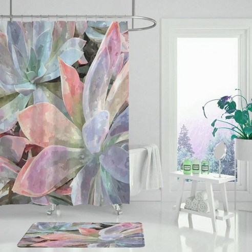 카리스 꽃 식물 방수 욕실 샤워 커튼 A10 180 x 120 cm, 1개