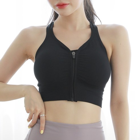 여성용 앞지퍼 하이서포트 스포츠 집업 필라테스 헬스 운동 트레이닝 브라 탑