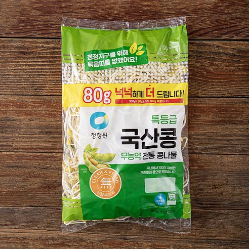 청정원 국내산 무농약 인증 전통 콩나물, 380g, 4개