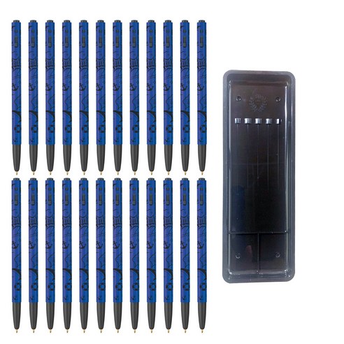 모나미 153 카툰 볼펜 0.5mm 24p + 매표 펜 접시 C형 세트, 버뮤다블루(볼펜), 검정색(펜접시), 1세트