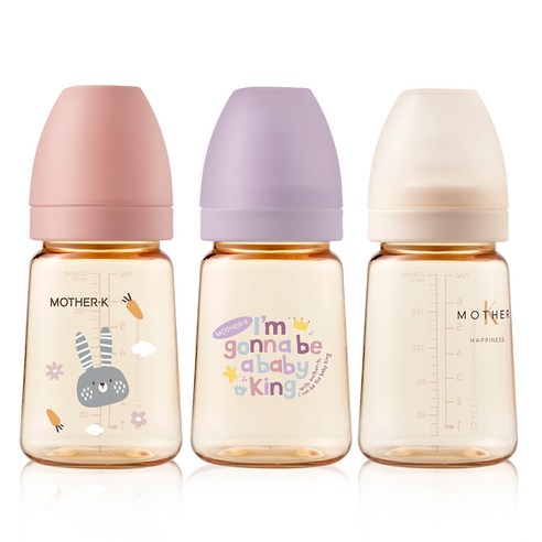 마더케이 베이직 PPSU 젖병 트리플 세트(무꼭지), 토끼블라썸 + 베베라일락 + 베이직크림, 1세트, 180ml