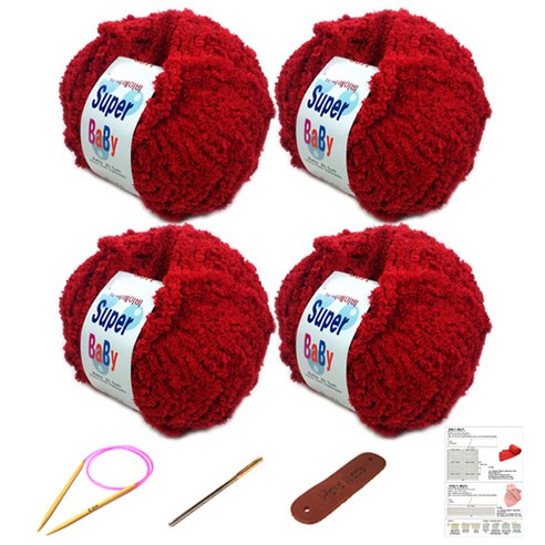 행복뜨기 슈퍼베이비 뜨개실 4p + 바늘 6mm + 돗바늘 + 가죽 라벨 + 목도리 도안 세트, 1세트, 흑장미
