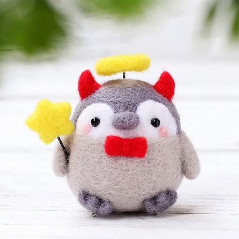 아트조이 DIY 양모펠트 키트, 1세트, 천사와악마펭귄