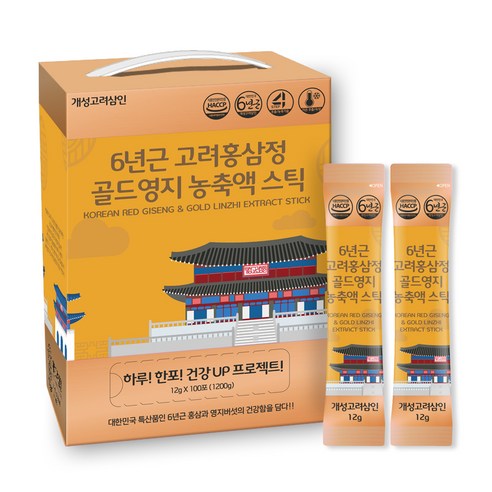 개성고려삼인 6년근 고려홍삼정 골드영지 농축액 스틱 12g x 100p, 1세트, 1200g