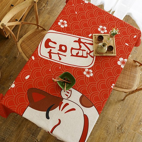 마켓A 행운의고양이 린넨 식탁보, TYPE1, 85 x 85 cm