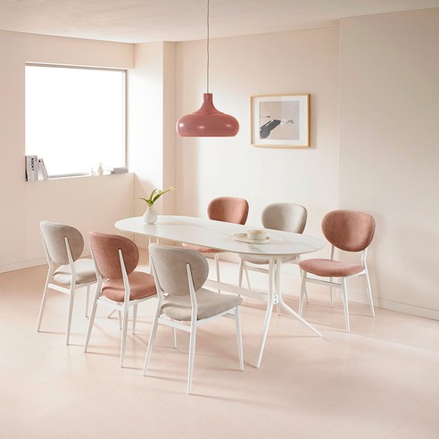 로드퍼니처 에센셜 세라믹 6인 식탁세트 1800 방문설치, 식탁(화이트), 의자(베이지,핑크)