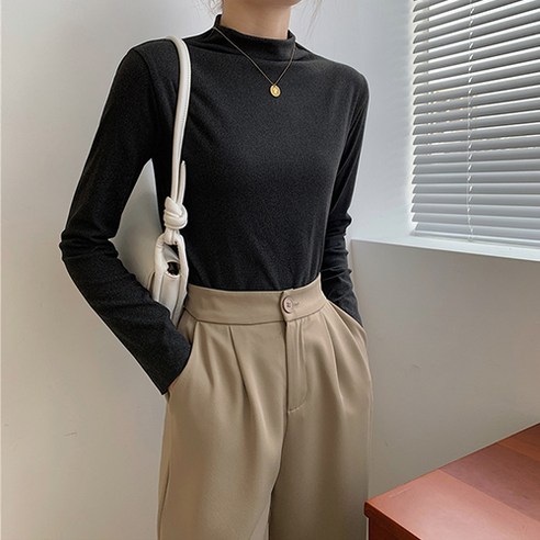 유니제이 여성용 젼스 반목 잔골지 폴라 티셔츠