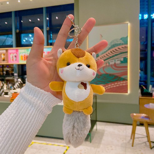 아이끌레 보들꼬리 다람쥐 인형 키링, 옐로우, 1개, 18cm