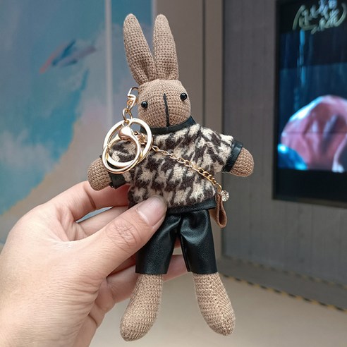 엘쏘 빈티지 체크니트 레빗 인형 열쇠고리 백팩 키링