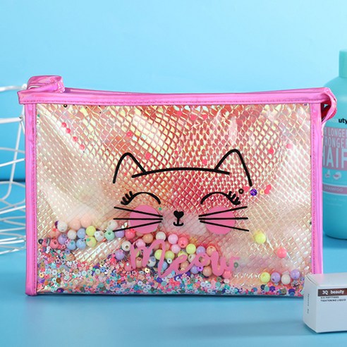 meow 고양이 컨페티 파티 방수 사각 파우치