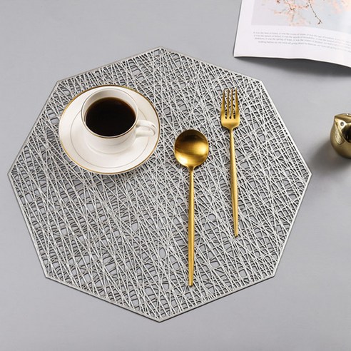 아모르담 팔각 PVC 테이블 매트 4p, 실버, 38.5 x 38.5 cm