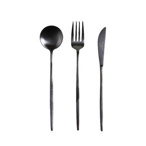 마리포사 커트러리 디저트 3종 세트, 블랙, 스푼 + 포크 + 나이프