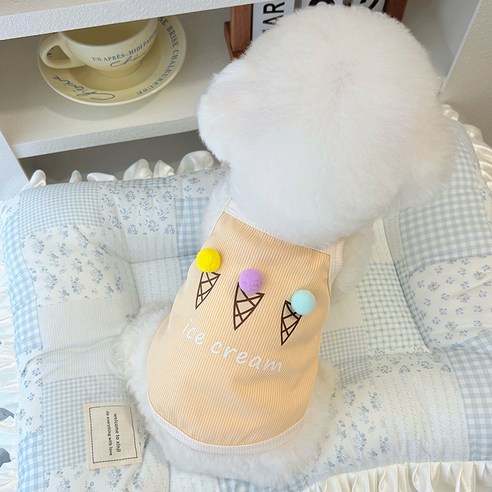 파스텔펫 반려동물 폼폼 아이스크림 티셔츠, 옐로우, 1개
