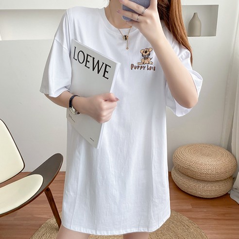 마이허니퍼피 포인트 임산부 반소매 수유 롱 티셔츠