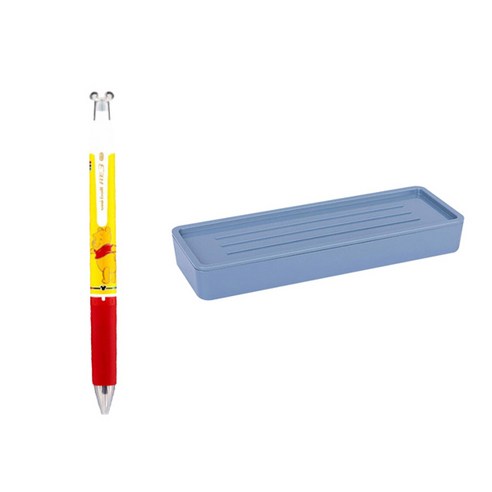 유니볼 RE 지워지는 볼펜 3색 3타입 0.5mm + 델리 누사인 2단 펜트레이 세트, 푸우단지(볼펜), 블루(펜트레이), 1세트