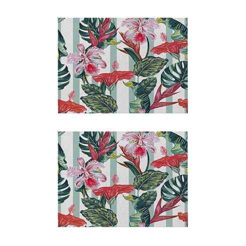 알로하와이 열대동식물 코튼 플레이스 매트 2P, 09, 32 x 21 cm