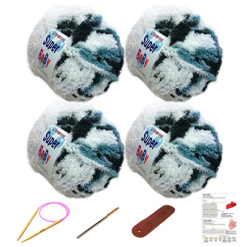행복뜨기 슈퍼베이비 뜨개실 4p + 바늘 6mm + 돗바늘 + 가죽 라벨 + 목도리 도안 세트, 1세트, 회색검정