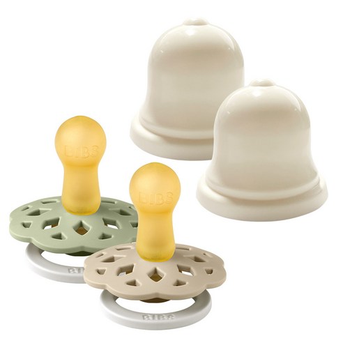 BIBS 보헴 고무 쪽쪽이 2단계 2종 + 실리벨 케이스 2p 세트, 2단계(6개월 이후), 바닐라나이트, 세이지나이트, 1세트