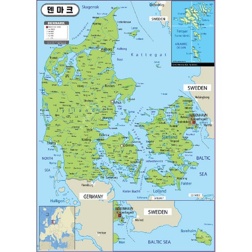 지도닷컴 지형 코팅형 덴마크지도 + 세계지도만국기 110 x 150 cm, 1세트