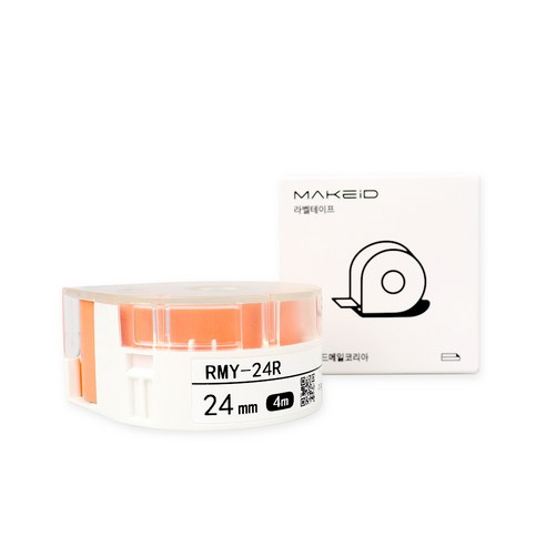 로드메일코리아 MAKEiD 라벨테이프 라벨지 24mm, 주황바탕 + 검정글씨(RMY-24R), 4m