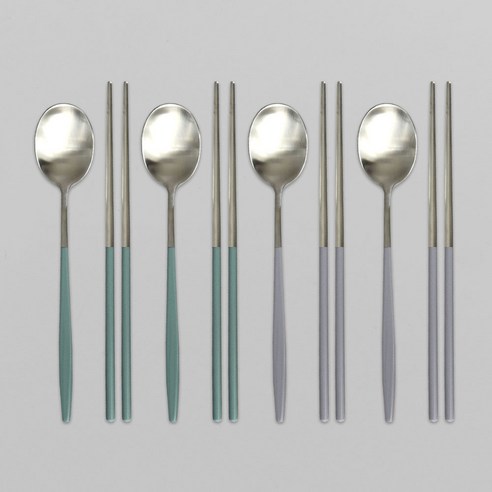 프렐류드 다비데 4인 수저 세트, 그린, 블루그레이, 숟가락 2종 x 2p + 젓가락 2종 x 2쌍, 1세트