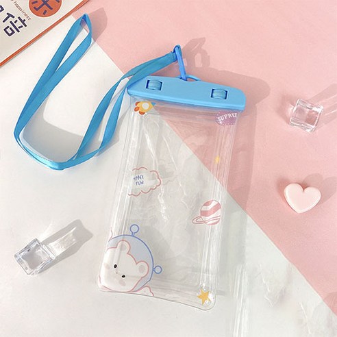 캐릭터 휴대폰 보호 방수 팩, 에어 블루 우주 베어, 1개