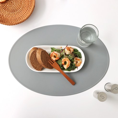 에이드엘 슬림 오발 실리콘 테이블매트 2p, 라이트그레이, 383 x 269mm