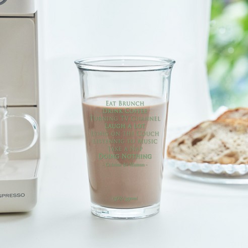 달팽이리빙 퀴진드마망 레터링 드링크 강화 유리컵 390ml, 그린, 1개