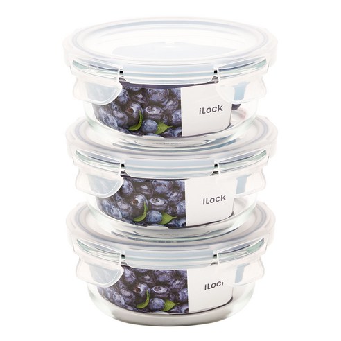 아이락 수퍼오븐글라스 내열유리 원형 밀폐용기 퍼플, 3개, 640ml