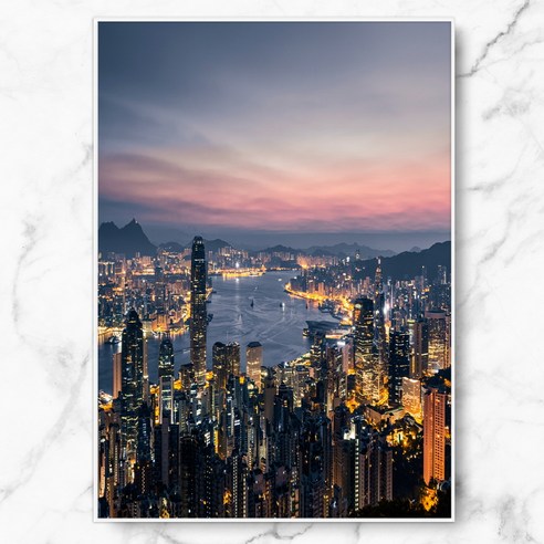 RYMD 홍콩 도시 포스터 + 메탈 액자, 화이트