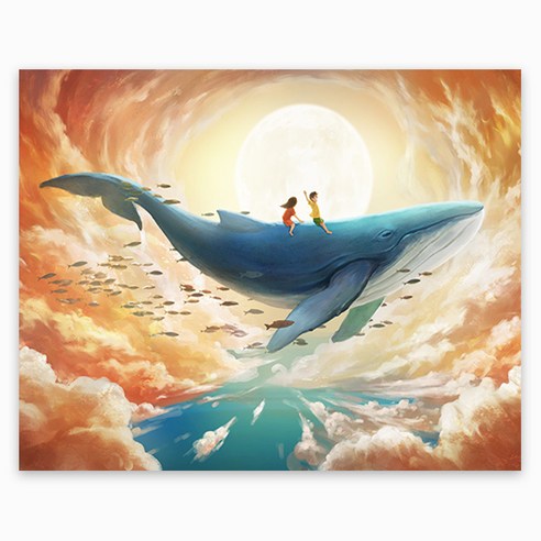 케이엠엘리홀딩스 DIY 3D 원형 보석십자수 일체형 캔버스 액자 50 x 40cm, 고래의꿈, 1개