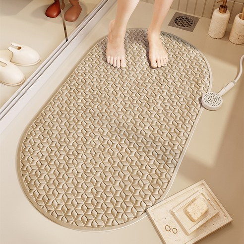 데이소이 심플 미끄럼방지 욕조 욕실 발판매트 69 x 39 cm, NO 06 마름모 베이지, 1개