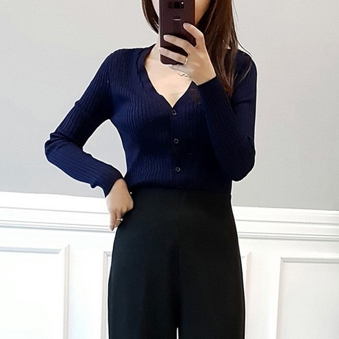 프롬미스 여성용 프롬 브이넥 골지 가디건