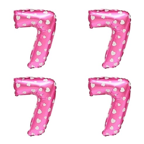 숫자 은박 풍선 소, 하트핑크 7, 4개
