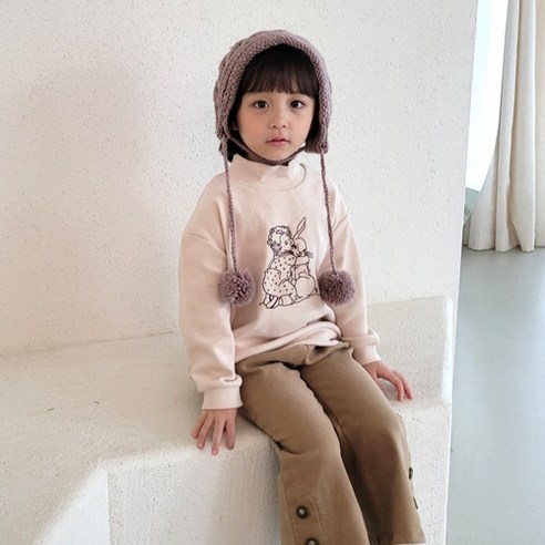 여아용 토리동동 소녀와 토끼 반폴라 티셔츠