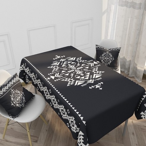 MEO 북유럽 스타일 방수 코튼 식탁보, 블랙 패턴, 140 x 140 cm