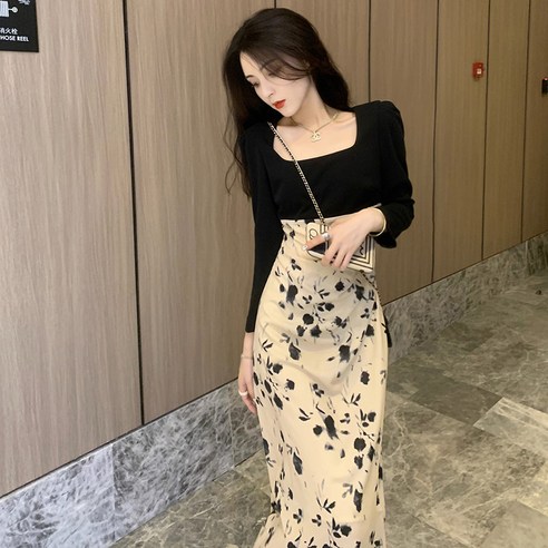 피어니스트 프렌치 플라워프린트 롱원피스